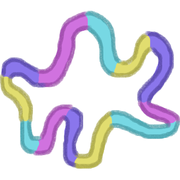 A tangle toy. It's yellow, turquoise, pink and indigo.